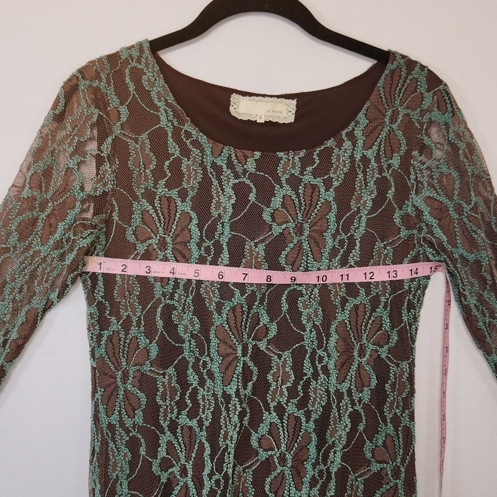 A"reve Anthropologie Womens Brown Turquoise Floral Lace Long Sleeve Lined Mini S - Picture 13 of 16